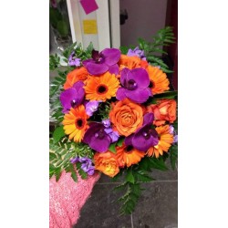 bouquet rond orange et mauve