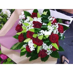 Bouquet rond rouge et blanc chic