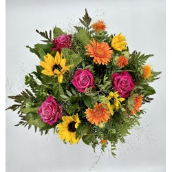 bouquet rond orange et mauve